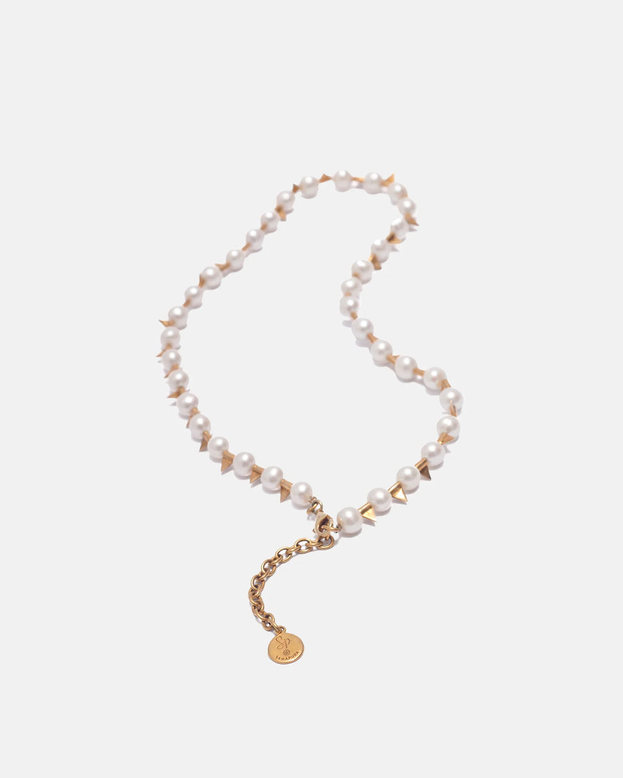 Pearl Necklace with Stud Beads | Gold