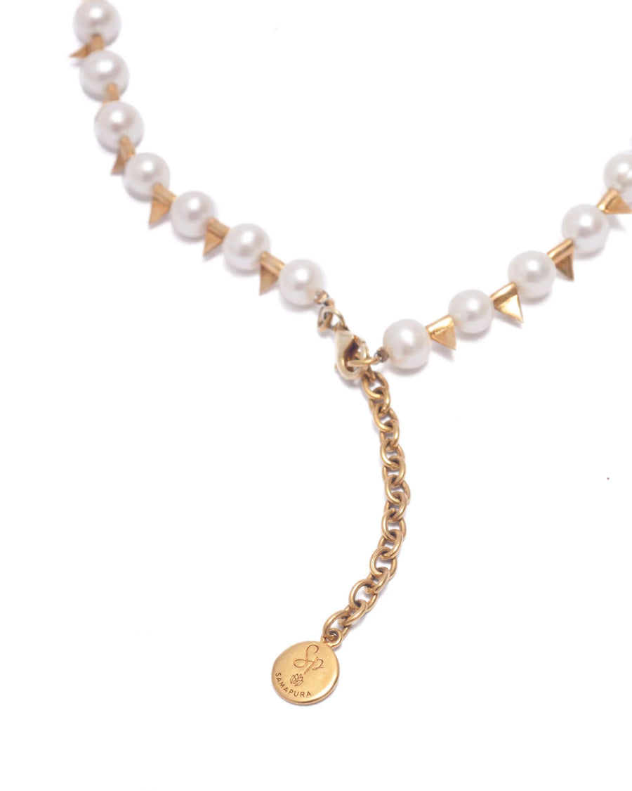 Pearl Necklace with Stud Beads | Gold