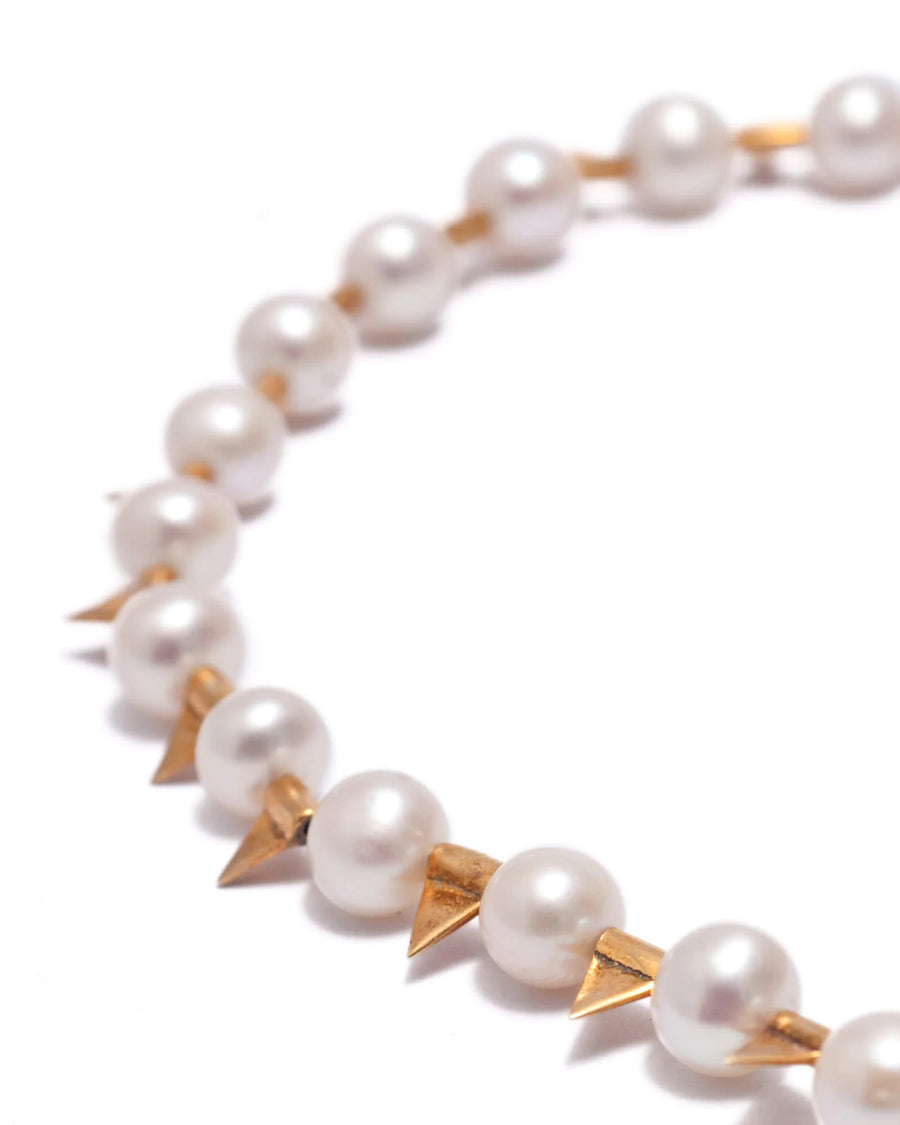 Pearl Necklace with Stud Beads | Gold